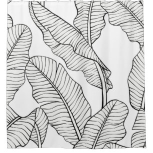 Cortina De Ducha Plantas tropicales, flores, boceto de la jungla.