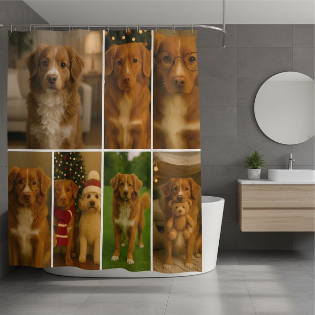 Cortina De Ducha Plantilla de Collage de Fotos Personalizado 7 Foto (Photo Collage Personalized 7 Photo Template Shower Curtain by Ricaso. Upload own photos or artwork)