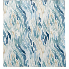 Cortina De Ducha Playa abstracta de Wavy Blue Cream