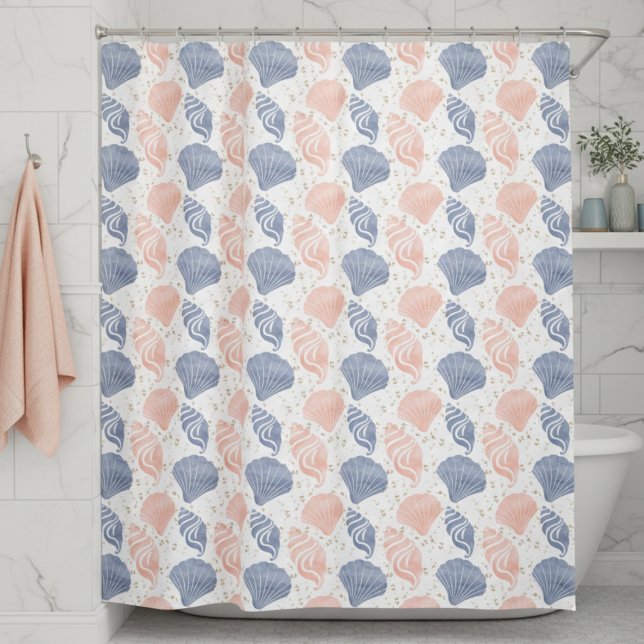 Cortina De Ducha Playa Costera (pastel pink blue coastal seashell pattern shower curtain)