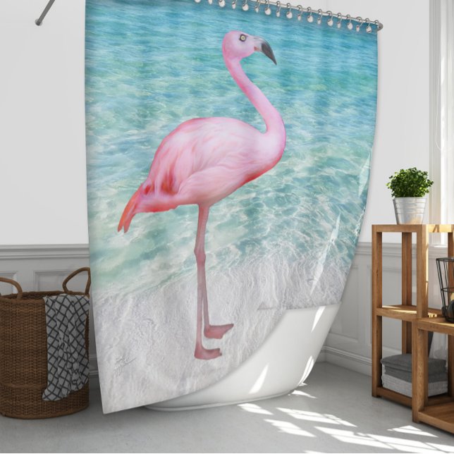 Cortina De Ducha Playa oceánica rosa-tropical suave (Subido por el creador)