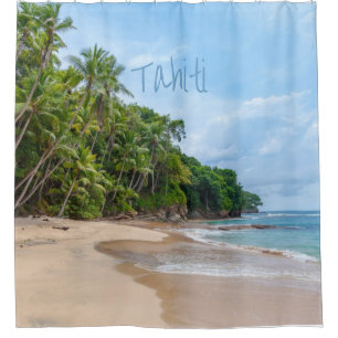 Cortina De Ducha Playa Tahiti Sand Blue Sky Palm Trees