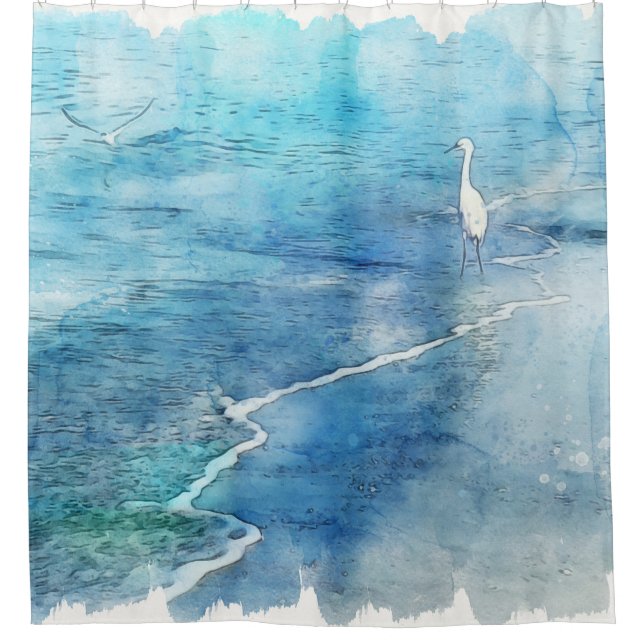 Cortina De Ducha Playa tropical en Verde azulado Aqua Turquoise Blu (Anverso)