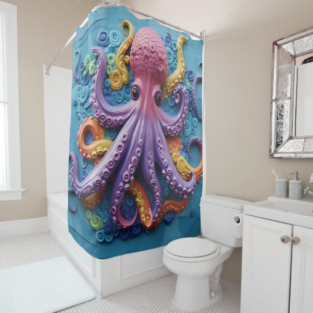 Cortina De Ducha Playa Tropical OCTOPUS del Océano Marino (In situ)