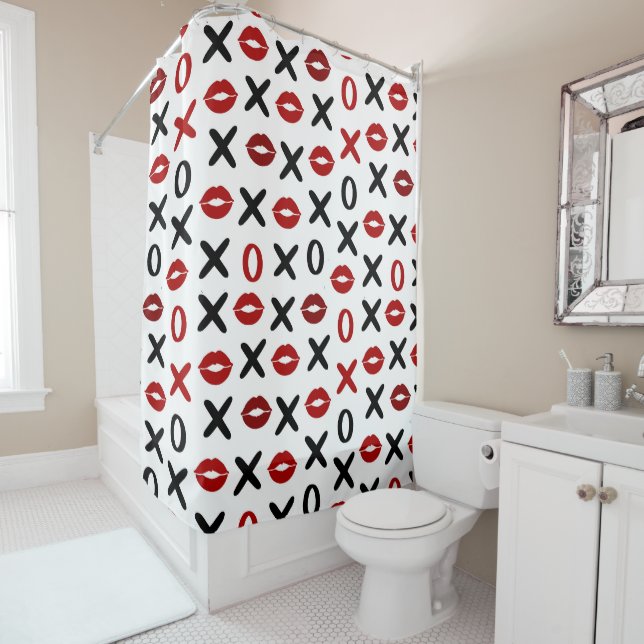 Cortina De Ducha Playful XO & Red Lips Modern Love Pattern (In situ)