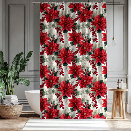 Cortina De Ducha Poinsettia Pattern Curtain Classic Holiday Look