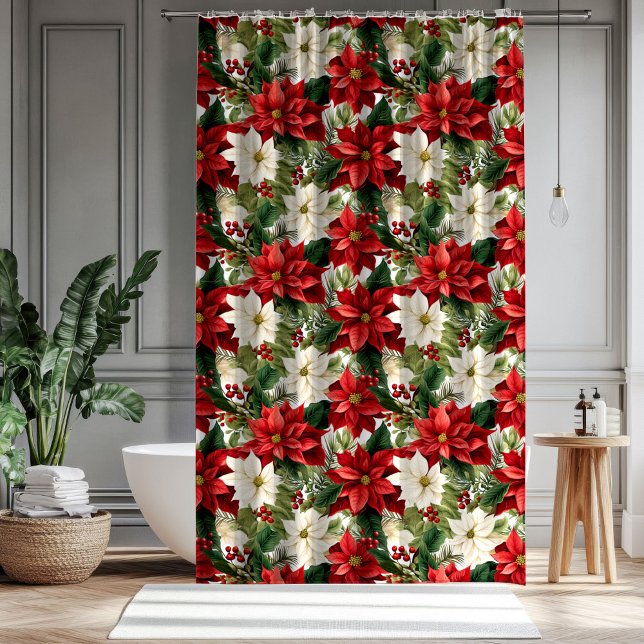 Cortina De Ducha Poinsettia Shower Curtain Timeless Holiday Charm (Poinsettia Shower Curtain Timeless Holiday Charm)