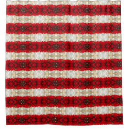 Cortina De Ducha Poinsettias rojas modernas y rayas de luces blanca