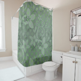 Cortina De Ducha Polkadot floral verde