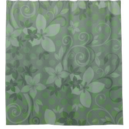 Cortina De Ducha Polkadot floral verde