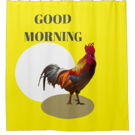 Cortina De Ducha Pollo divertido de gallo buenos días amarillo