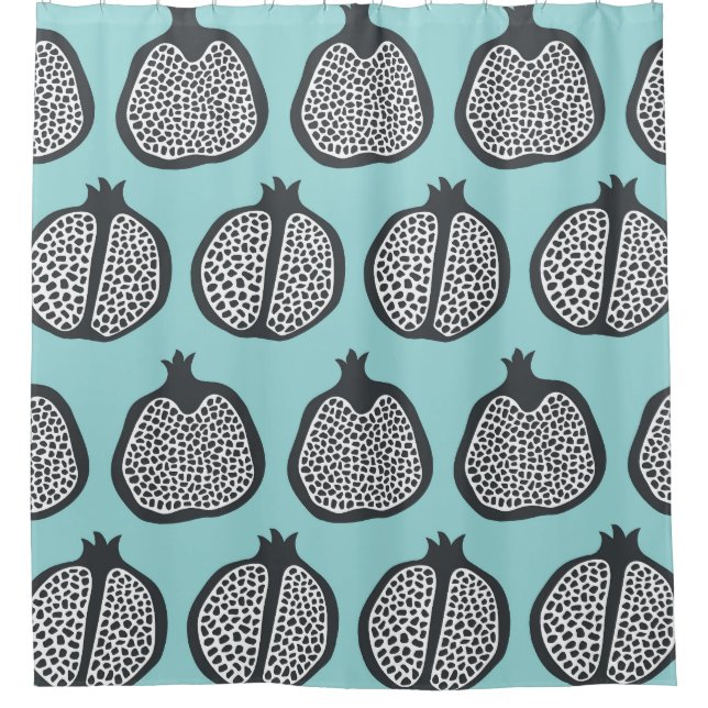 Cortina De Ducha Pomegranate Slices: Black Aqua Pattern. (Anverso)