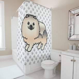 Cortina De Ducha Pomerania Sable Crema Perro De Dibujos Animados Li