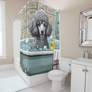 Cortina De Ducha Poodle Desordenado Dormilón Lindo Divertido
