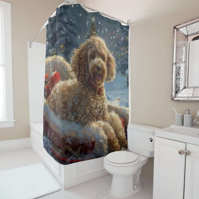 Cortina De Ducha Poodle Perro Navideño Festivo (In situ)