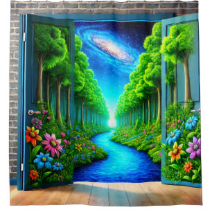 Cortina De Ducha Portal de paisaje forestal surrealista