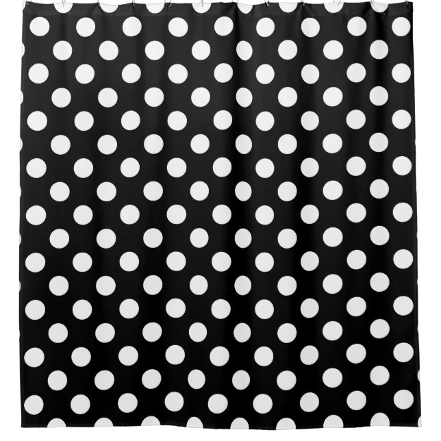 Cortina De Ducha Pos de polka blanco sobre negro (Anverso)