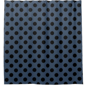Cortina De Ducha Pos de polka negro sobre gris-azul