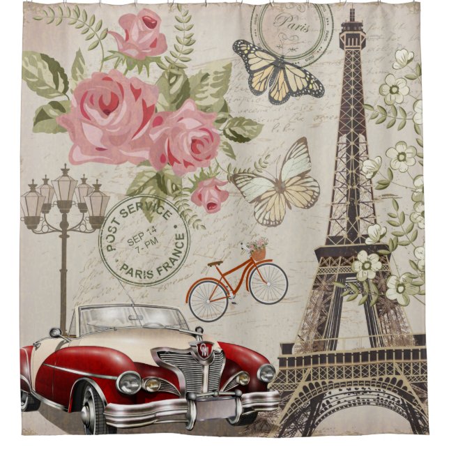 Cortina De Ducha Postal de la época de París. (Anverso)