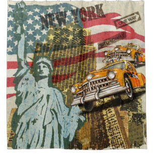 Cortina De Ducha Poster de viajes vintage de Nueva York.