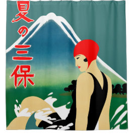 Cortina De Ducha Poster japonés de turismo de viajes Chica Art Deco