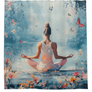 Cortina De Ducha Pradera del Atardecer Meditación con Mariposas (3)