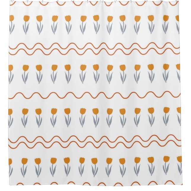 Cortina De Ducha Preppy Groovy Stripe Tulip Flower Pattern (Anverso)