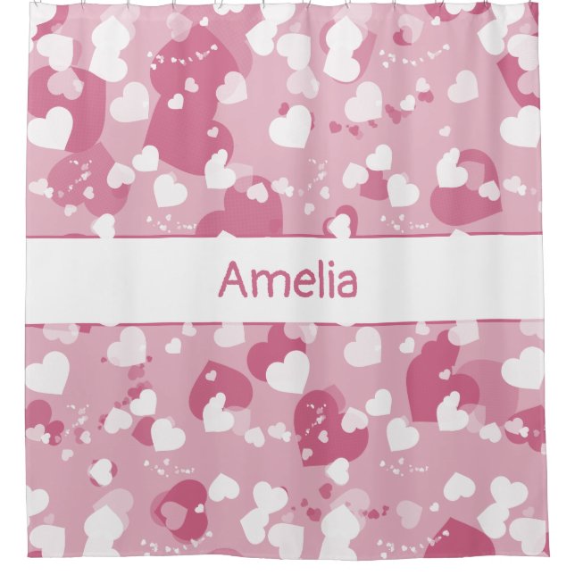 Cortina De Ducha Pretty Pink Love Heart Personalized (Anverso)