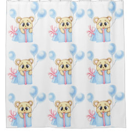 Cortina De Ducha Primer cumpleaños personalizado Teddy Bear Boy