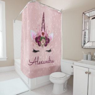 Cortina De Ducha Princesa Rosa de Oro Subió Unicornio con Monograma