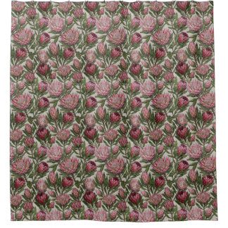 Cortina De Ducha Protea Floral estilo bordado en rosa polvoriento y