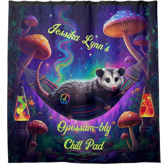 Cortina De Ducha Psicodélico Trippy Hippie Opossum Personalizado Pe (Anverso)