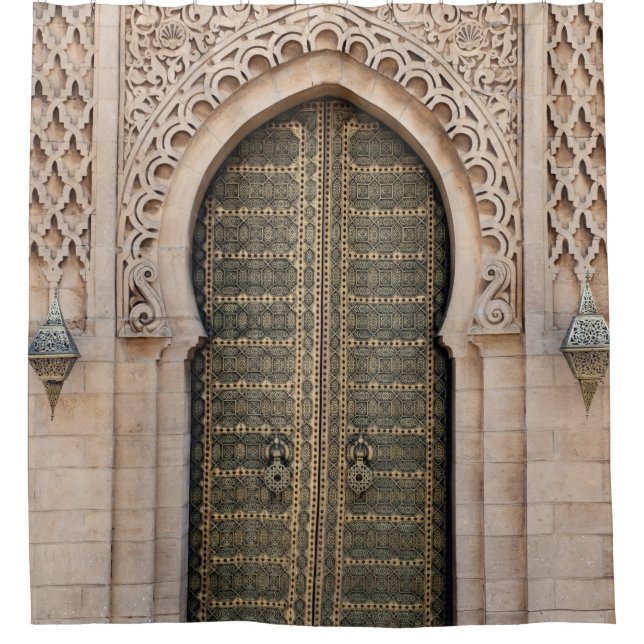 CORTINA DE DUCHA PUERTA DE MADERA GRIS (Anverso)