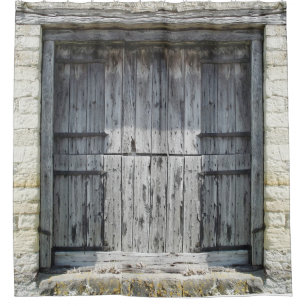 Cortina De Ducha Puerta del establo de piedra de madera de roca rús