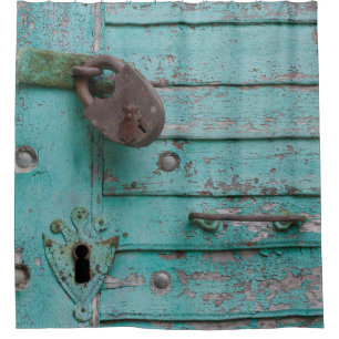 Cortina De Ducha Puerta Turquesa Rústica Weathered