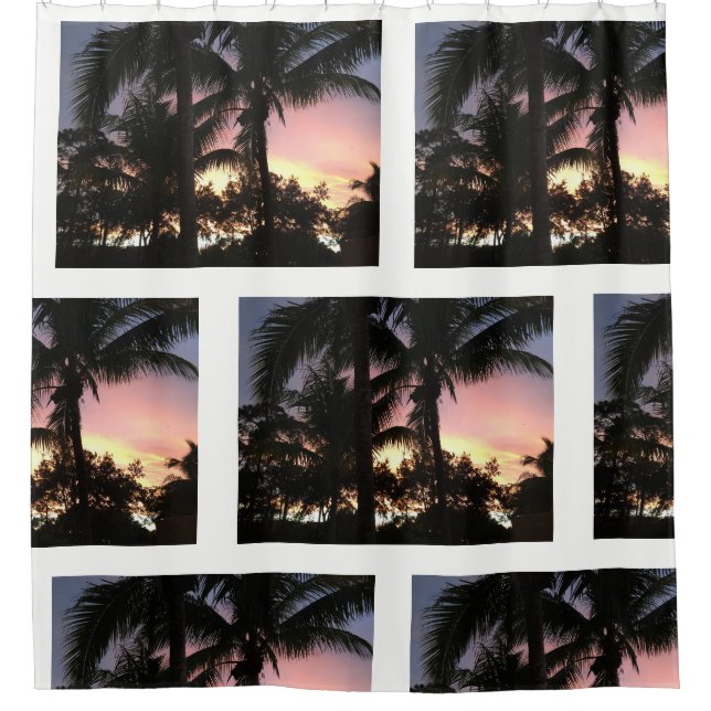 Cortina De Ducha Puesta del sol de la palmera (Anverso)