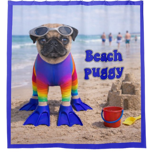 Cortina De Ducha Pug de Playa (Anverso)