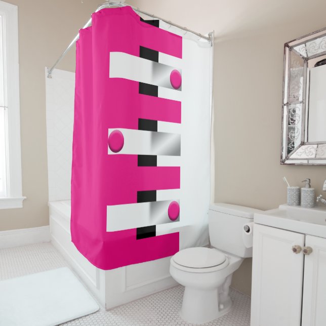 Cortina De Ducha Pulso de fucsia eléctrica: geométrico negrita (In situ)