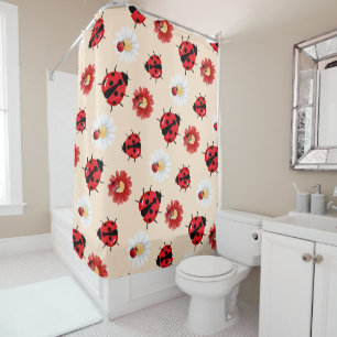 Cortina De Ducha Punto de polka rojo lindo Ladybug flor verano Girl