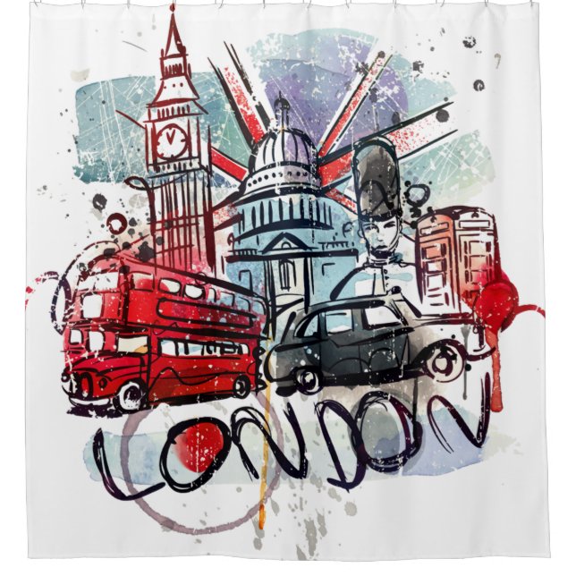 Cortina De Ducha punto de referencia de big ben bus london (Anverso)