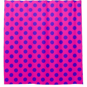 Cortina De Ducha Puntos de polka azul en fuchsia