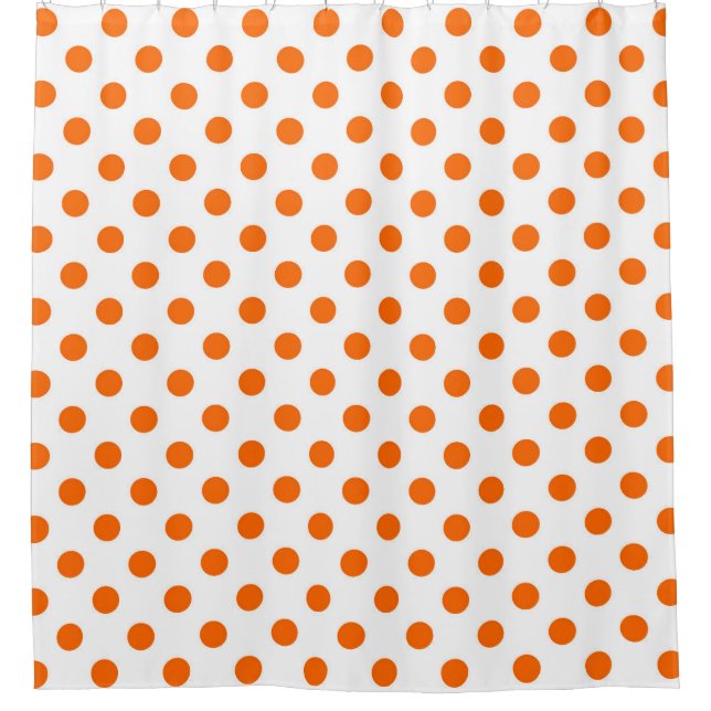 Cortina De Ducha Puntos Polka Naranja de fondo blanco (Anverso)