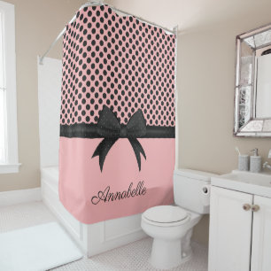 Cortina De Ducha Puntos y cinta rosados negros