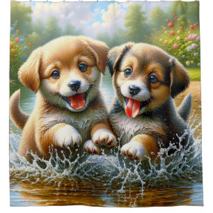 Cortina De Ducha "Puppy Puddle Playtime"