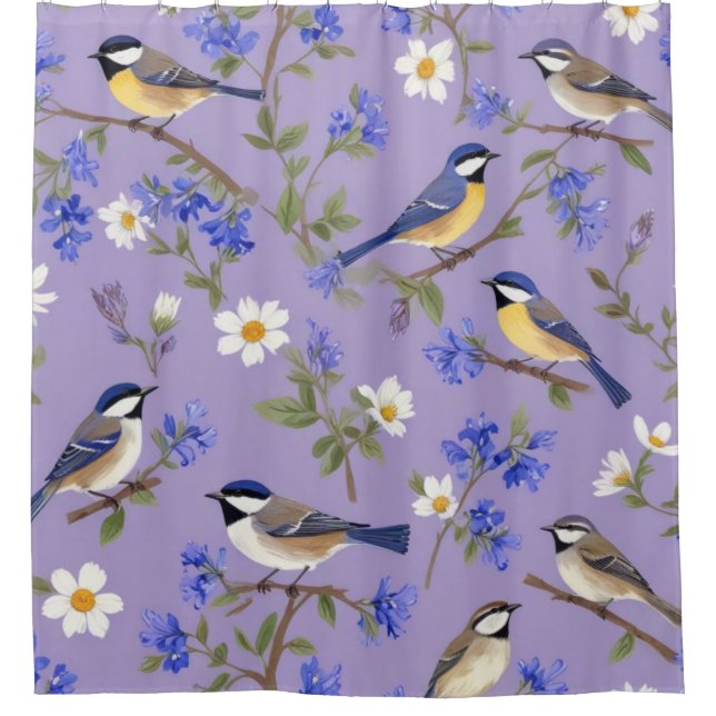 Cortina De Ducha Purple Background With Birds  (Anverso)