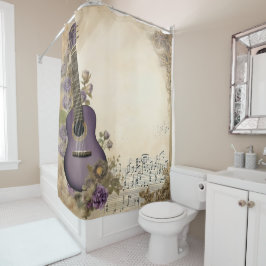 Cortina De Ducha Purple Guitar Music Notes Flowers