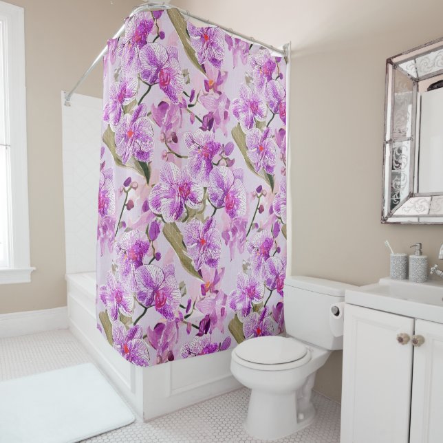 Cortina De Ducha purple orchid floral pattern (In situ)