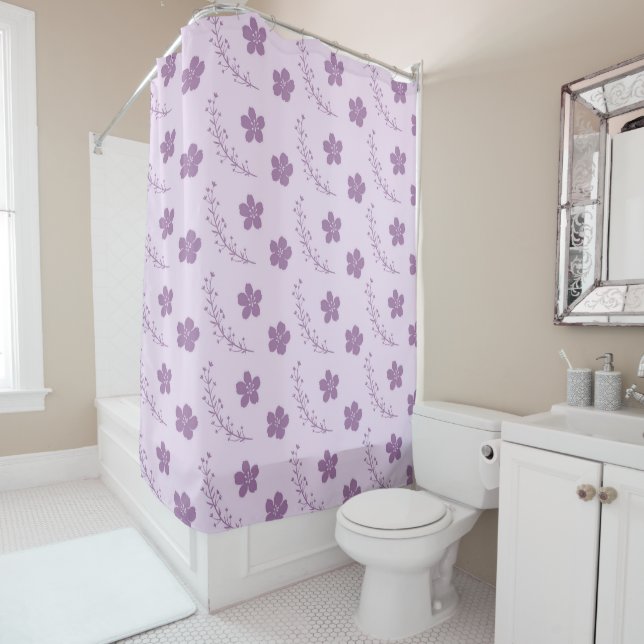 Cortina De Ducha Purple Pastel Floral Pattern Grandmillenial (In situ)