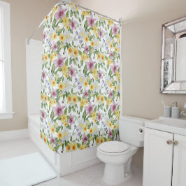 Cortina De Ducha Púrpura Amarillo Blanco Verde Floral Boho Chic 