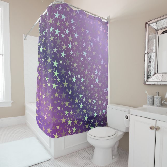 Cortina De Ducha púrpura + plata, brillante, brillante, estrella, c (In situ)